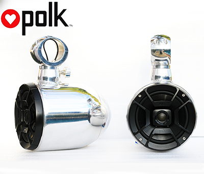Pair of Quick Rotatable Single Aluminum Polished Pods Polk DB652 Marine Speaker Installed 