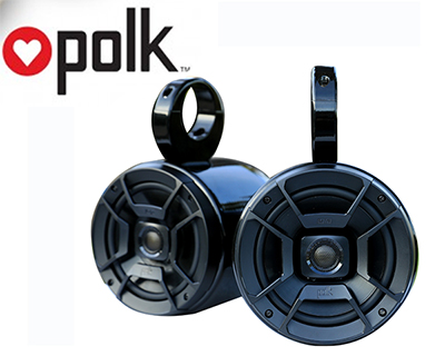 Pair of Single Black Coated Bullet Speaker Pod Polk DB652 300Watt Marine Speaker Installed