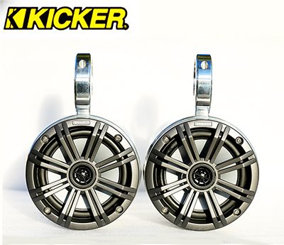 Pair of Single Bullet Speaker Pod Kicker KM654CW Marine Speaker Installed