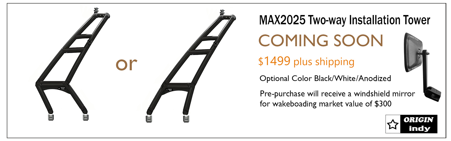 ORIGIN Angle-Free Wakeboard Tower Rack For Boat - Black Coated Universal Fit